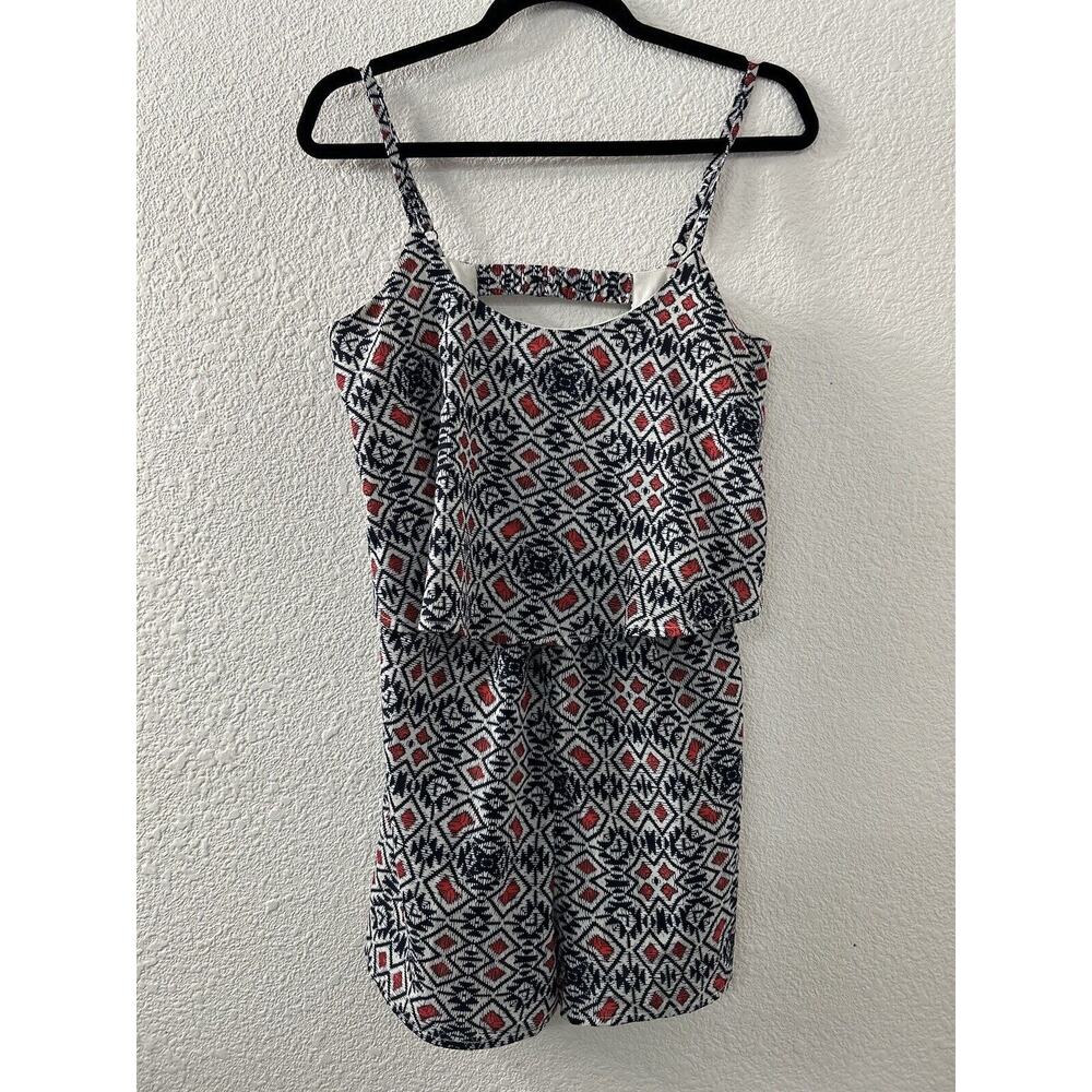 Love Reign Black White & Red Strappy Romper Shorts Keyhole‎ Back Size Small